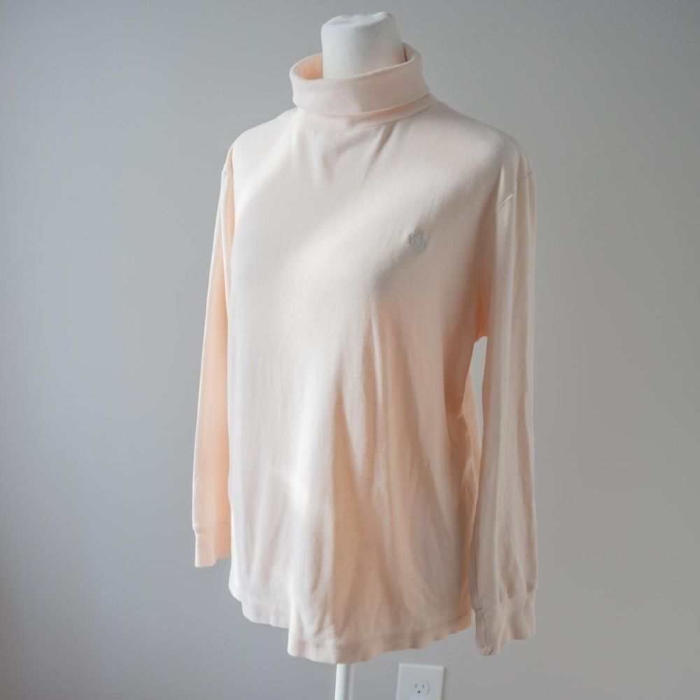 80s Vintage Basic Cotton Pink Cream Retro Turtleneck Women's top